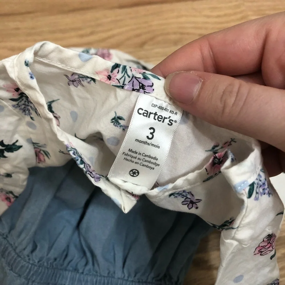 Carter’s Bundle Denim Embroidered Dress 3 mos Baby Girl Long Sleeve Boho Top